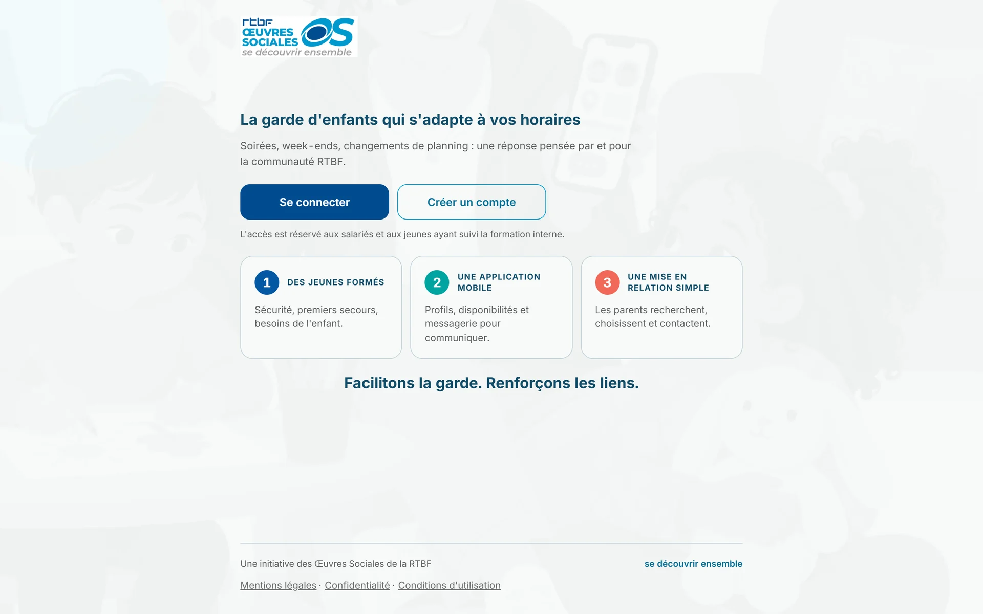 Capture d'écran de la page d'accueil de la plateforme de babysitting sur ordinateur